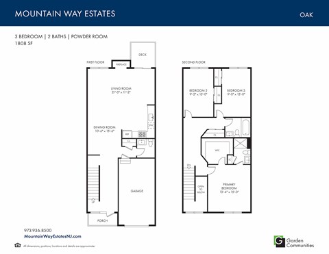 Floor plan for 3 beds, 2.5 baths, 1808 sqft